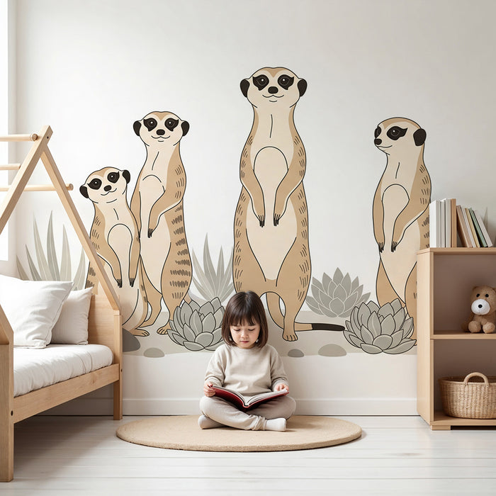 Papel de parede para quarto infantil | Suricatas divertidas num cenário natural
