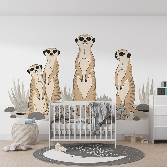Papel de parede para quarto infantil | Suricatas divertidas num cenário natural