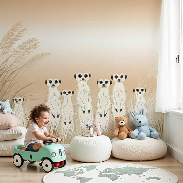 Papier peint chambre enfant | Suricate curieux dans les herbes dorées