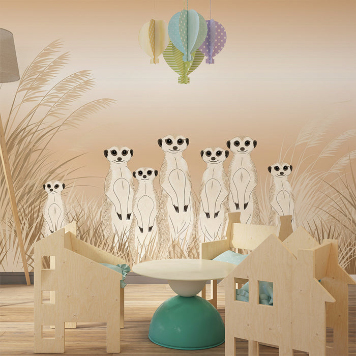 Papier peint chambre enfant | Suricate curieux dans les herbes dorées