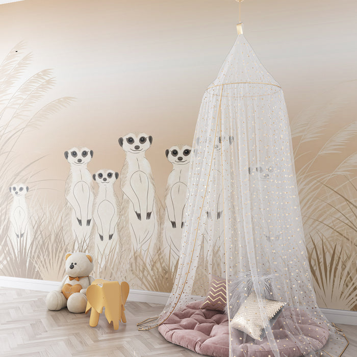 Papier peint chambre enfant | Suricate curieux dans les herbes dorées