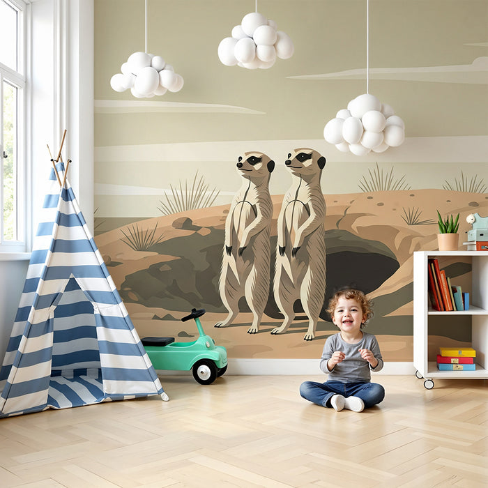 Papier peint chambre enfant | Suricate curieux dans un décor désertique