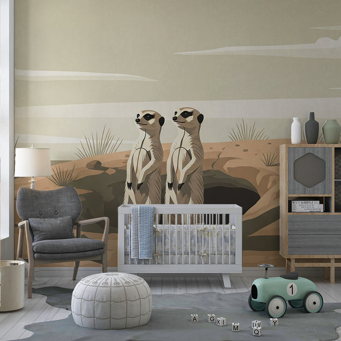 Papier peint chambre enfant | Suricate curieux dans un décor désertique