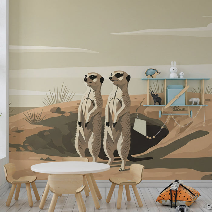 Papier peint chambre enfant | Suricate curieux dans un décor désertique