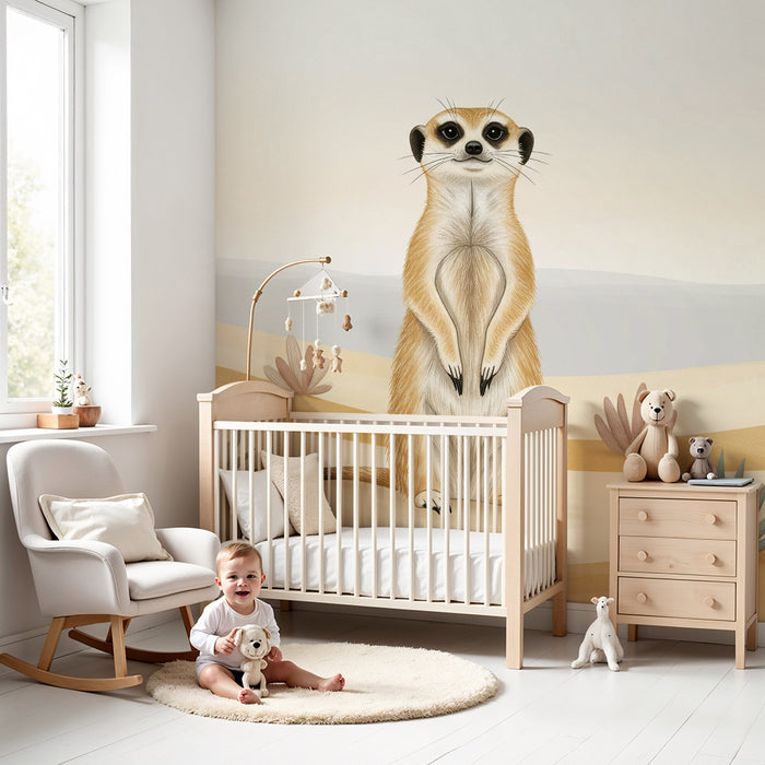 Papier peint chambre enfant | Suricate curieux dans un désert coloré