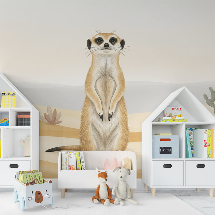 Papier peint chambre enfant | Suricate curieux dans un désert coloré