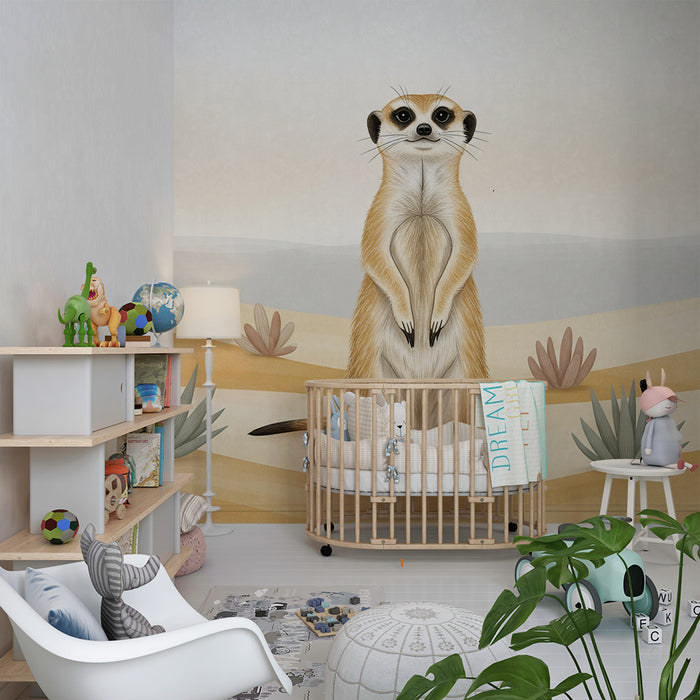 Papier peint chambre enfant | Suricate curieux dans un désert coloré