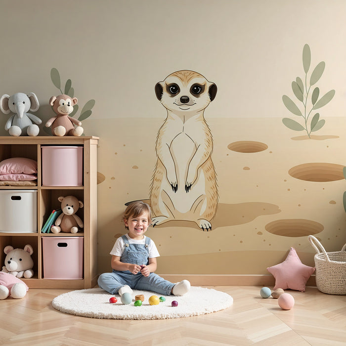 Papier peint chambre enfant | Suricate curieux dans un désert doux