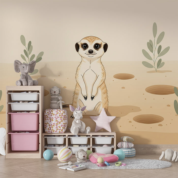Papier peint chambre enfant | Suricate curieux dans un désert doux