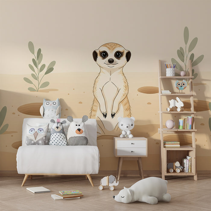 Papier peint chambre enfant | Suricate curieux dans un désert doux