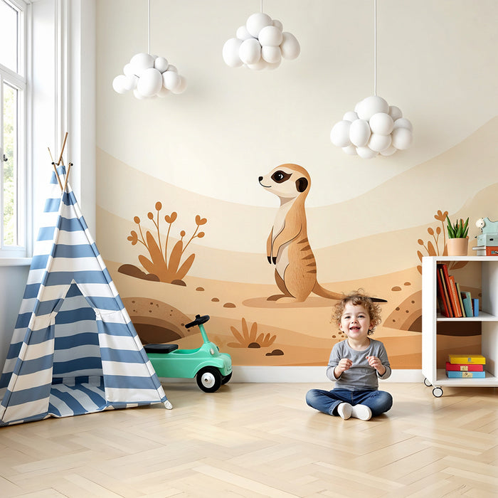 Papel de parede para quarto infantil | Suricata curiosa numa paisagem desértica
