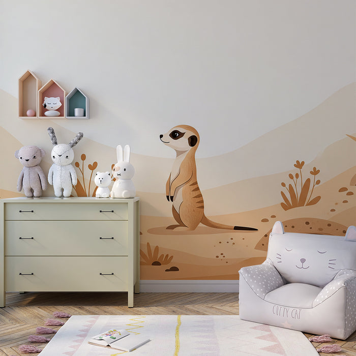 Papel de parede para quarto infantil | Suricata curiosa numa paisagem desértica