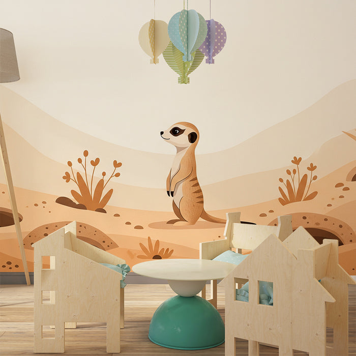 Papel de parede para quarto infantil | Suricata curiosa numa paisagem desértica