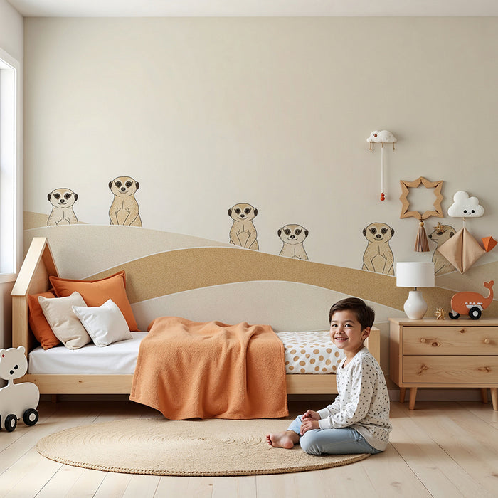 Papier peint chambre enfant | Suricate curieux sur des dunes de sable