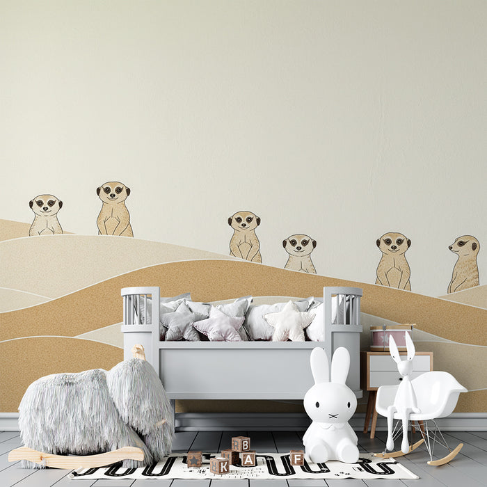 Papier peint chambre enfant | Suricate curieux sur des dunes de sable