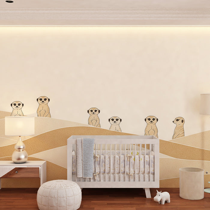 Papier peint chambre enfant | Suricate curieux sur des dunes de sable