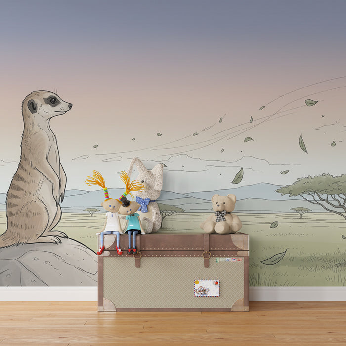 Kinderzimmer Tapete | Erdmännchen in der Savanne