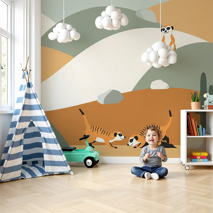 Papier peint chambre enfant | Suricate espiègle dans un décor désertique