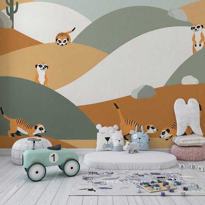 Papier peint chambre enfant | Suricate espiègle dans un décor désertique