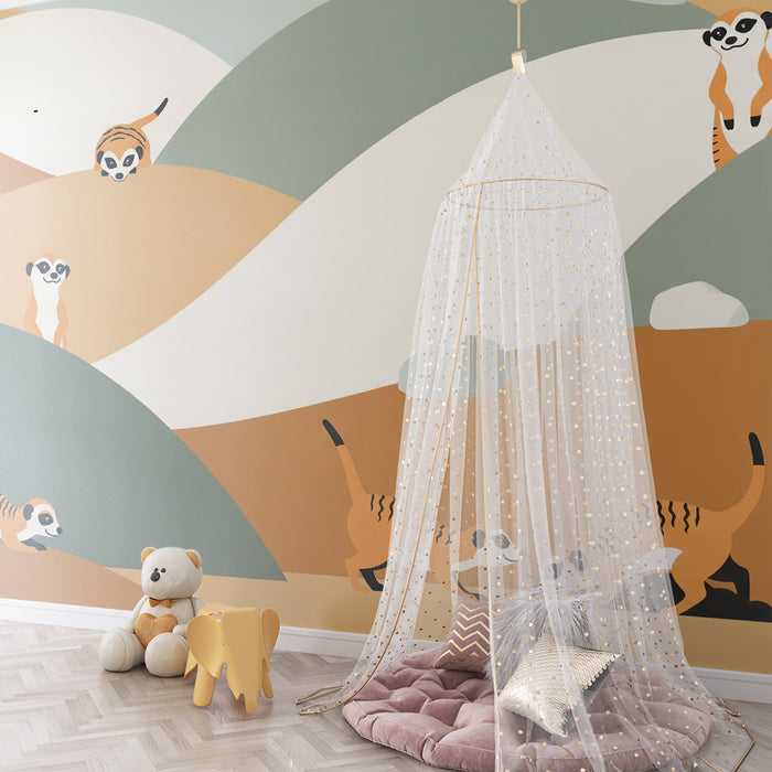 Papier peint chambre enfant | Suricate espiègle dans un décor désertique