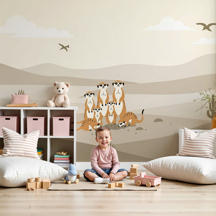 Papier peint chambre enfant | Suricate espiègle dans un paysage désertique
