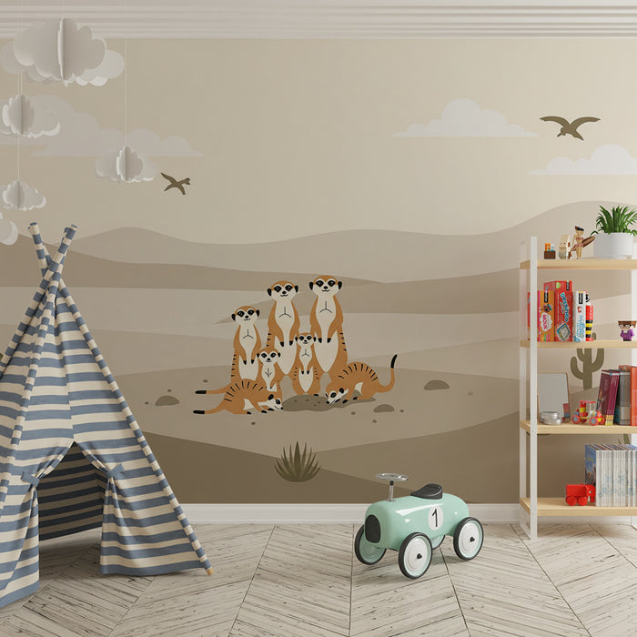 Papier peint chambre enfant | Suricate espiègle dans un paysage désertique