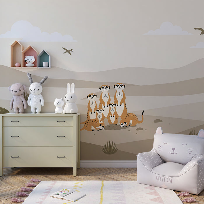 Papier peint chambre enfant | Suricate espiègle dans un paysage désertique