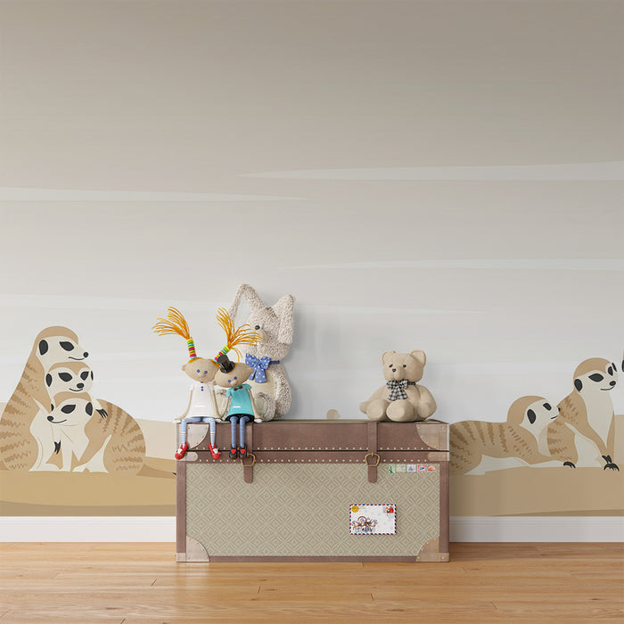 Papel de parede para quarto infantil | Suricata e deserto em tons suaves