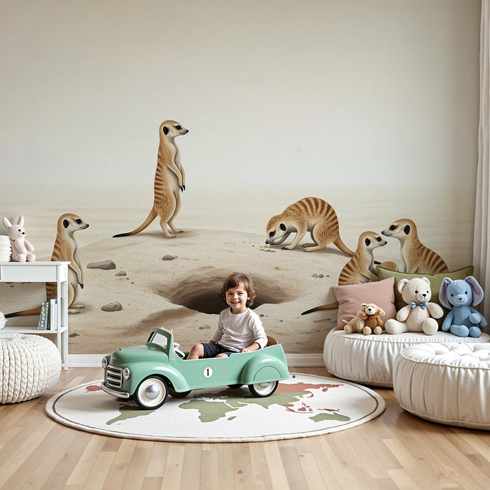 Papier peint chambre enfant | Suricate et famille dans le désert