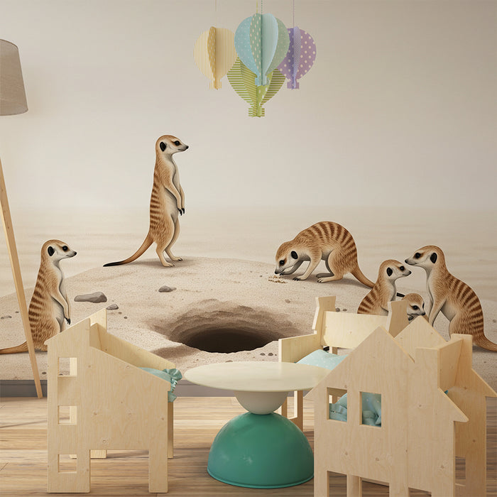 Papier peint chambre enfant | Suricate et famille dans le désert