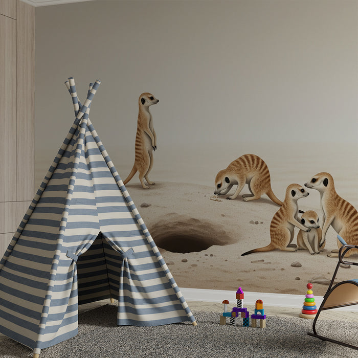 Papier peint chambre enfant | Suricate et famille dans le désert