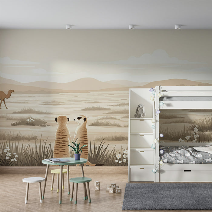 Papier peint chambre enfant | Suricate et paysage désertique apaisant