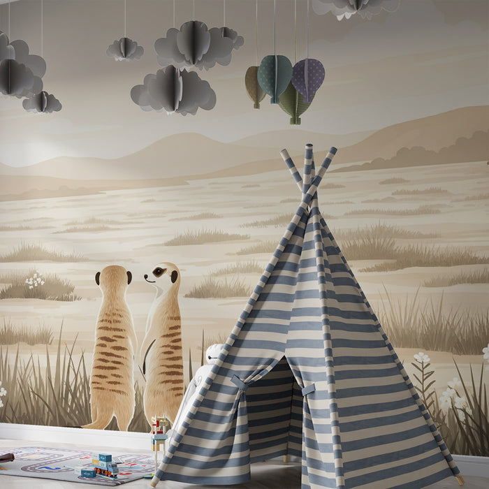 Papier peint chambre enfant | Suricate et paysage désertique apaisant