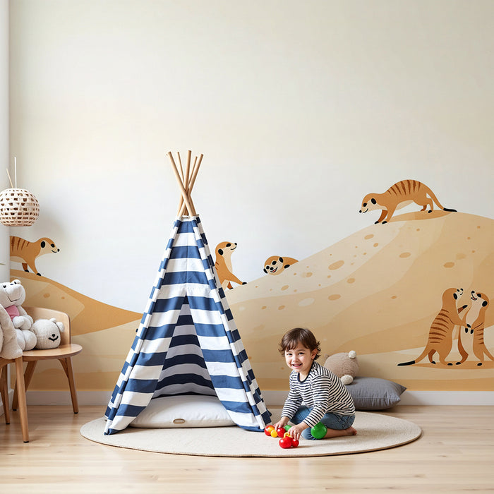 Papier peint chambre enfant | Suricate joyeux dans un paysage désertique