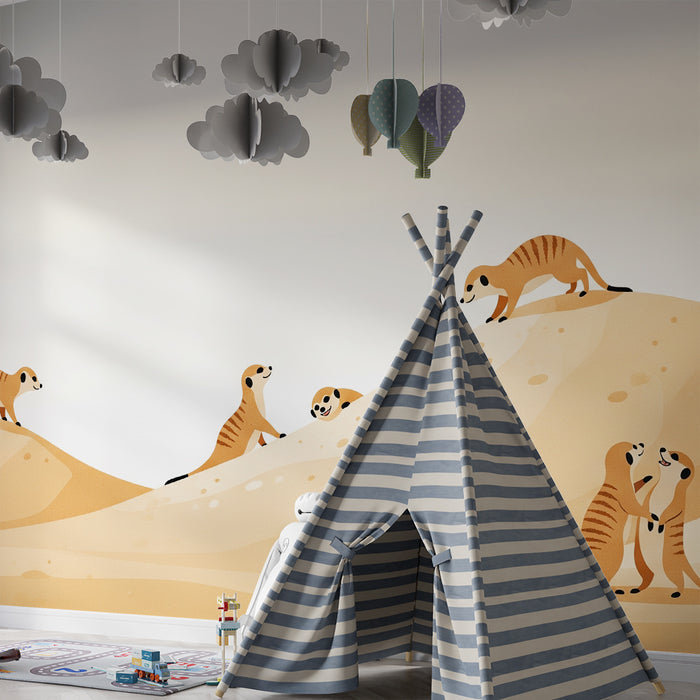 Papier peint chambre enfant | Suricate joyeux dans un paysage désertique