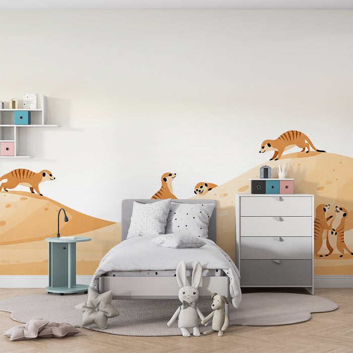 Papier peint chambre enfant | Suricate joyeux dans un paysage désertique
