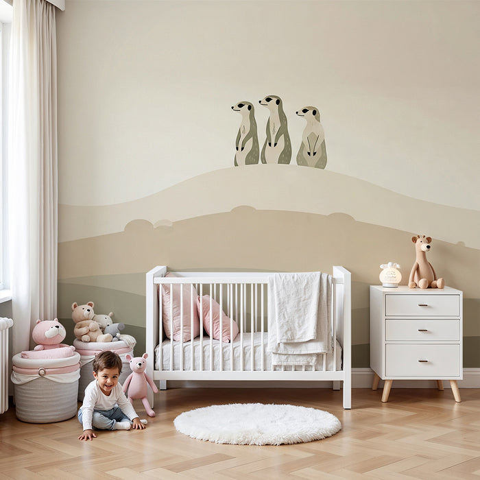 Papier peint chambre enfant | Suricate sur collines douces et paysages apaisants