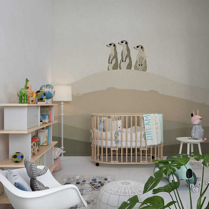 Papier peint chambre enfant | Suricate sur collines douces et paysages apaisants