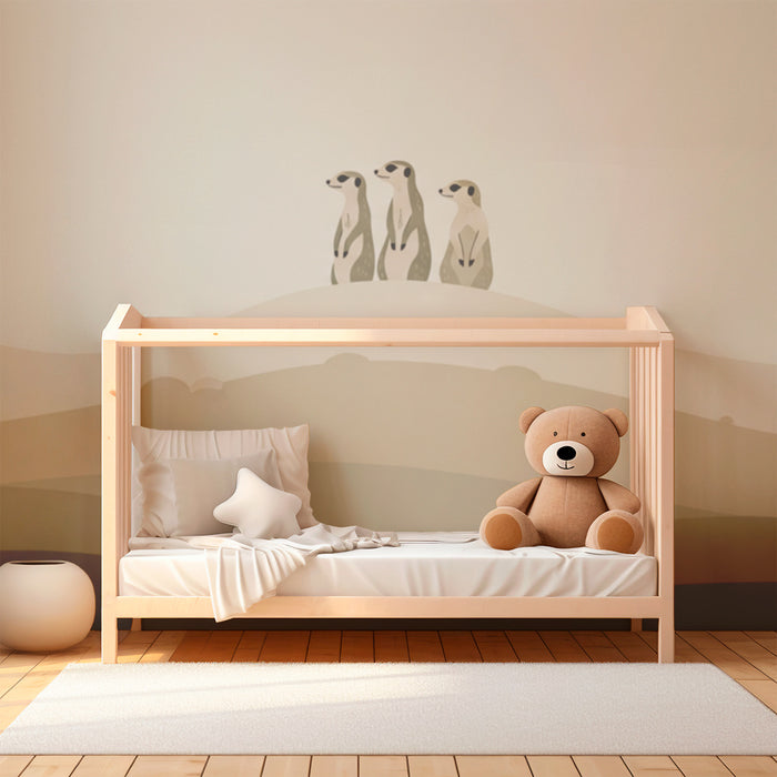 Papier peint chambre enfant | Suricate sur collines douces et paysages apaisants