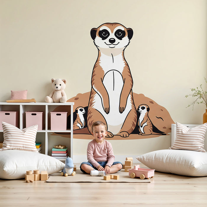 Papier peint chambre enfant | Suricates amusants et leur terrier