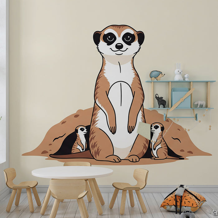 Papier peint chambre enfant | Suricates amusants et leur terrier