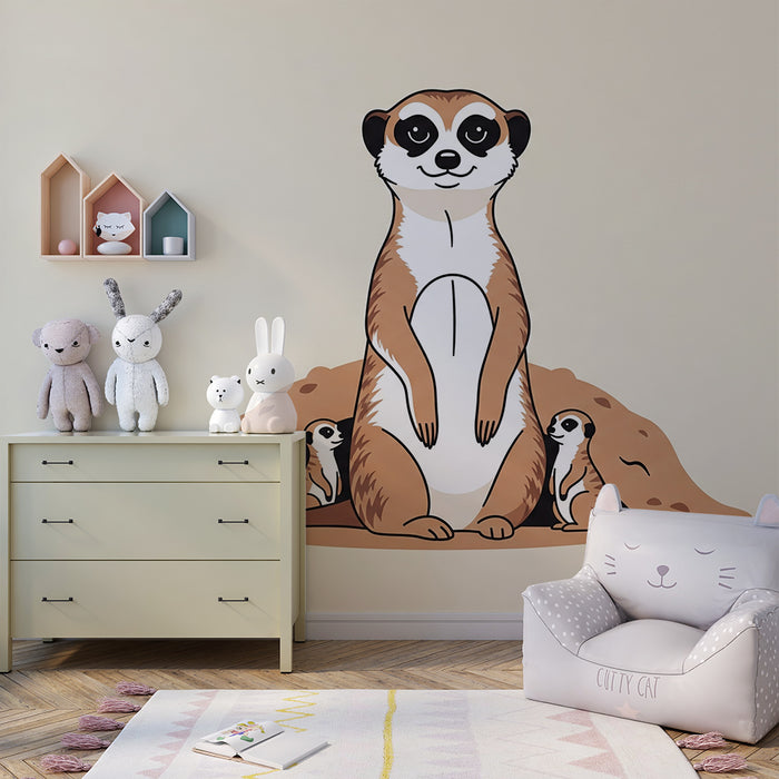 Papier peint chambre enfant | Suricates amusants et leur terrier