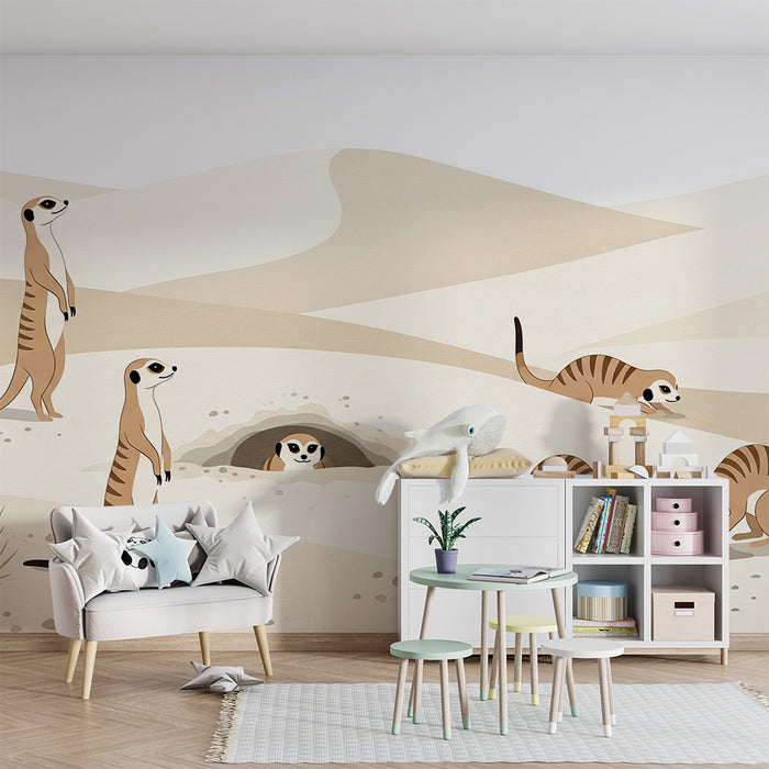 Papier peint chambre enfant | Suricates explorant un paysage désertique
