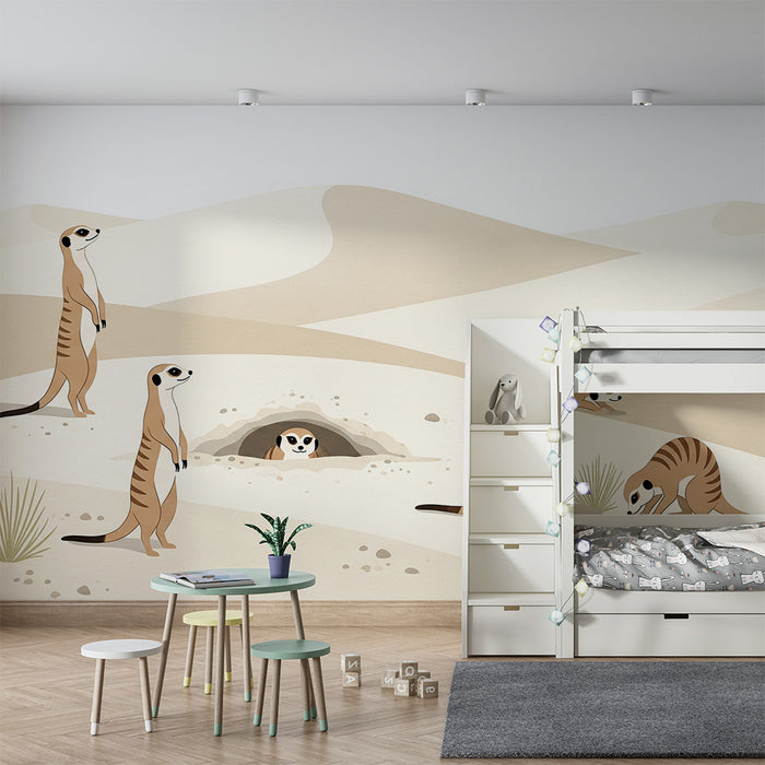 Papier peint chambre enfant | Suricates explorant un paysage désertique