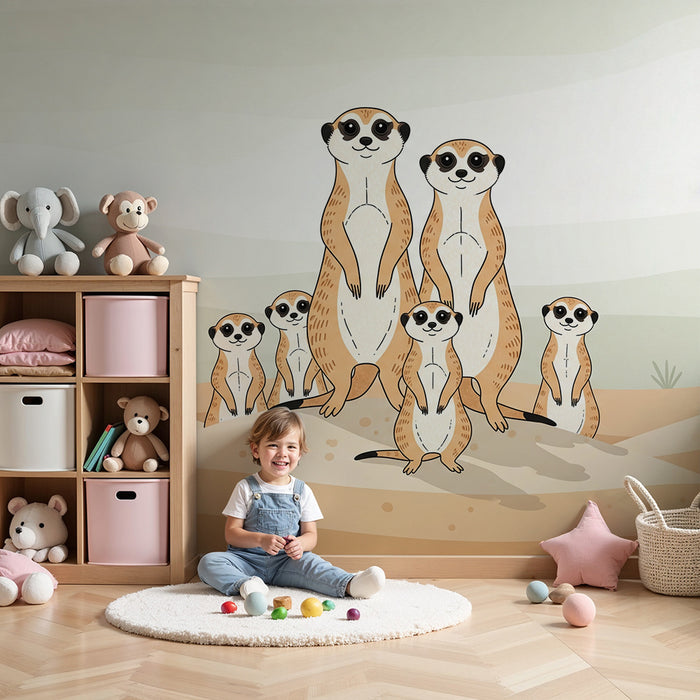 Papier peint chambre enfant | Suricates joyeux dans un paysage désertique