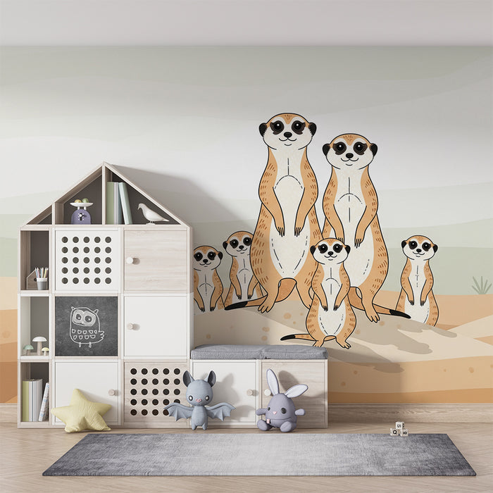 Papier peint chambre enfant | Suricates joyeux dans un paysage désertique