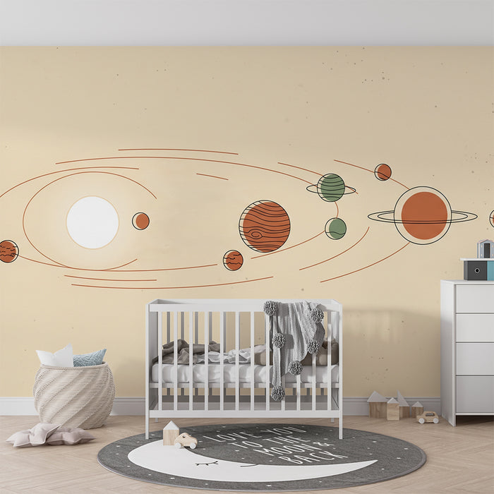 Børneværelse tapet | Farverig solsystem med planeter