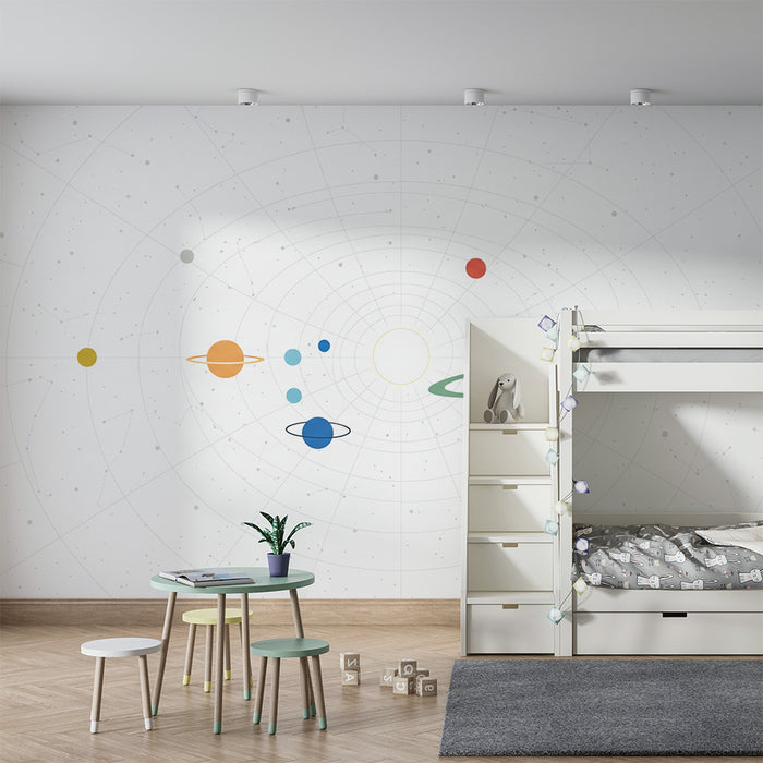 Kids room wallpaper | Mapped solar system with stylized planets