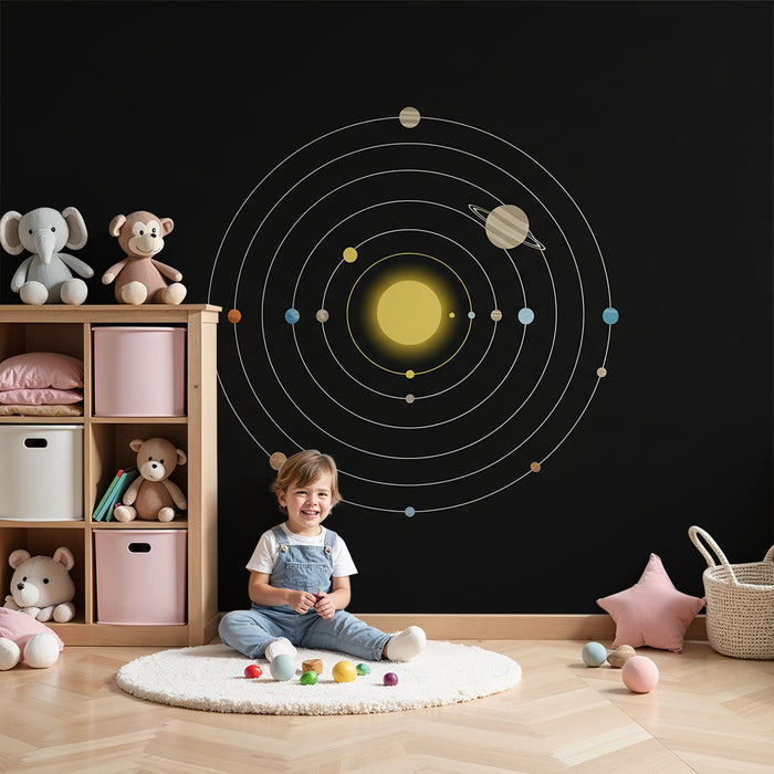Papel de parede criança | Sistema solar colorido com planetas e sol sol.