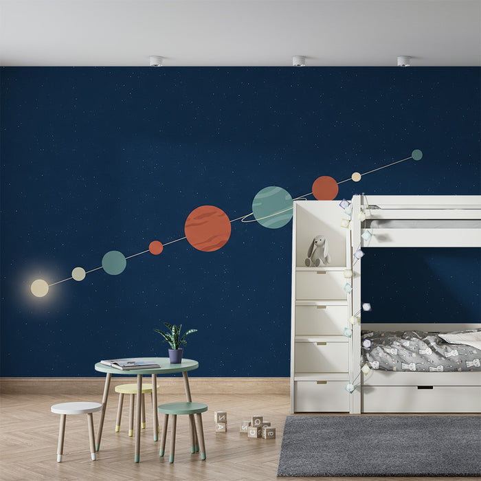 Kids room wallpaper | Colorful solar system with stylized planets